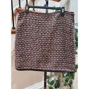 LOFT Womens Red & Black Polyester Sequin Tweed Fringe Bottom Mini Skirt Size 12P